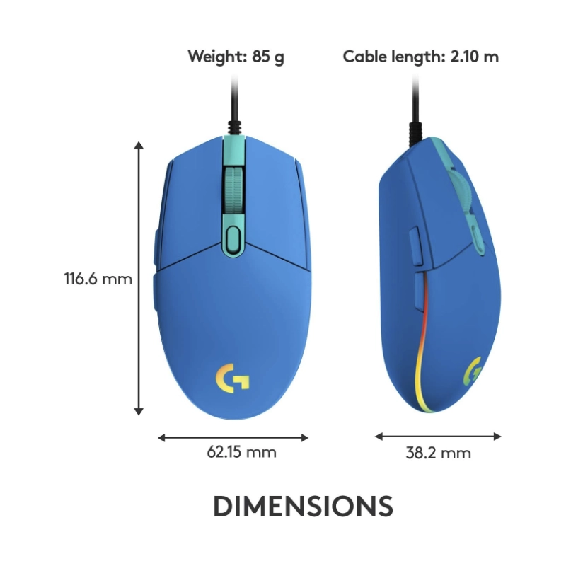 Mouse Logitech G203 Lightsync (910-005795) Gaming, Azul, 8000 Dpi, Led-Rgb 7 Mouse Logitech G203 Lightsync (910-005795) Gaming, Azul, 8000 Dpi, Led-Rgb - Imagen 7