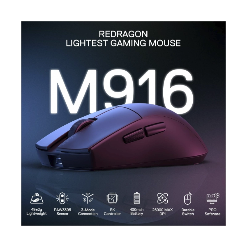 Mouse Inalambrico Redragon K1ng Pro (M916-pro-1k) Gaming, Negro, Bluetooth, 26000 Dpi, 49g 7 Mouse Inalambrico Redragon K1ng Pro (M916-pro-1k) Gaming, Negro, Bluetooth, 26000 Dpi, 49g - Imagen 7