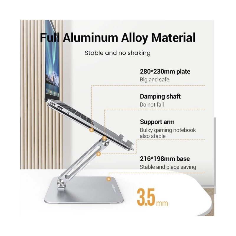 Soporte Para Laptop Ugreen Lp339 (40291) Plata, Plegable Y Ajustable, Para 13 A 17.3 7 Soporte Para Laptop Ugreen Lp339 (40291) Plata, Plegable Y Ajustable, Para 13 A 17.3 - Imagen 7