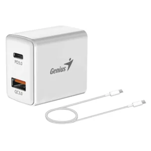 Cargador De Pared Genius Pd-20Acp (32590009400) X1 Usb-C, X1 Usb-A, 20W, Con Cable Usb-C A Usb-C 3A, Blanco