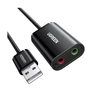 Adaptador Usb A Audio 3.5Mm Ugreen Us205 (30724) Negro, 20Cm, 2 Salidas, Audio Y Microfono