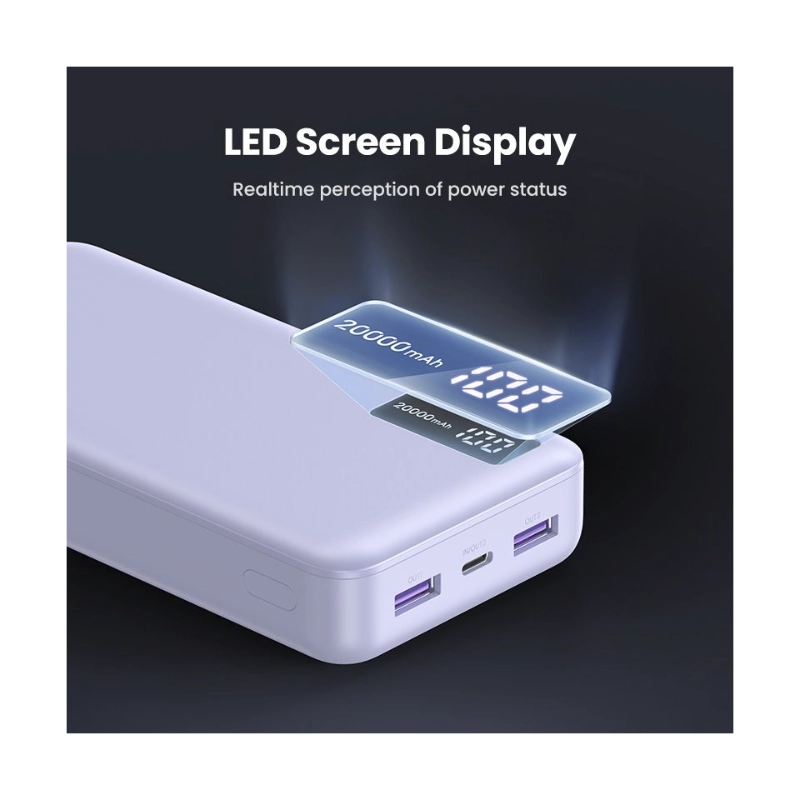 Power Bank Ugreen Pb312 (65590B) Morado, Pantalla Digital, Carga Rapida De 20 W, 20000Mah 2 Power Bank Ugreen Pb312 (65590B) Morado, Pantalla Digital, Carga Rapida De 20 W, 20000Mah - Imagen 2