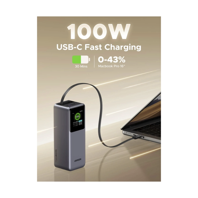 Power Bank Ugreen Pb726 (55987B) Nexode, Cable Retractil Integrado, Pantalla Inteligente Tft, Carga Rapida De 165 W, 20000Mah 4 Power Bank Ugreen Pb726 (55987B) Nexode, Cable Retractil Integrado, Pantalla Inteligente Tft, Carga Rapida De 165 W, 20000Mah - Imagen 4
