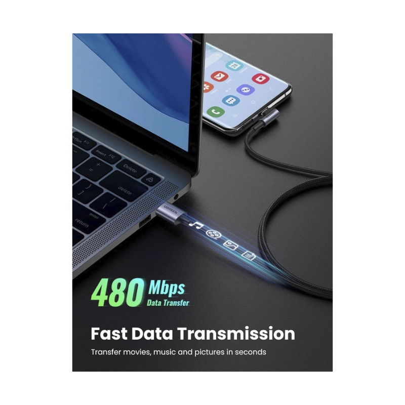 Cable De Carga & Datos Usb A Usb-C Ugreen Us284 (50941) Trenzado, Angulo 90 Grados Tipo C, 1 Metro 4 Cable De Carga & Datos Usb A Usb-C Ugreen Us284 (50941) Trenzado, Angulo 90 Grados Tipo C, 1 Metro - Imagen 4