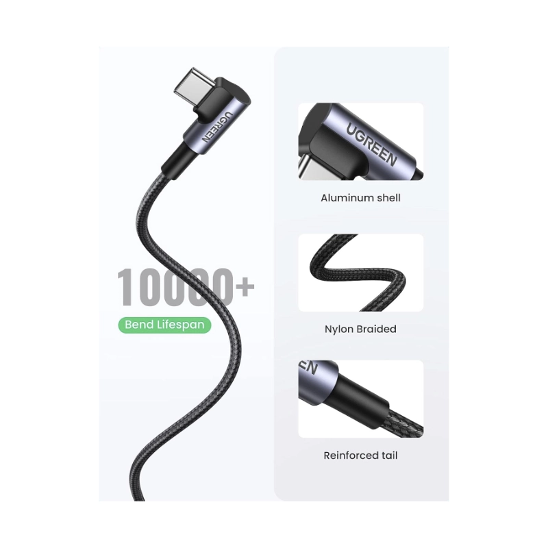 Cable De Carga & Datos Usb A Usb-C Ugreen Us284 (50941) Trenzado, Angulo 90 Grados Tipo C, 1 Metro 6 Cable De Carga & Datos Usb A Usb-C Ugreen Us284 (50941) Trenzado, Angulo 90 Grados Tipo C, 1 Metro - Imagen 6