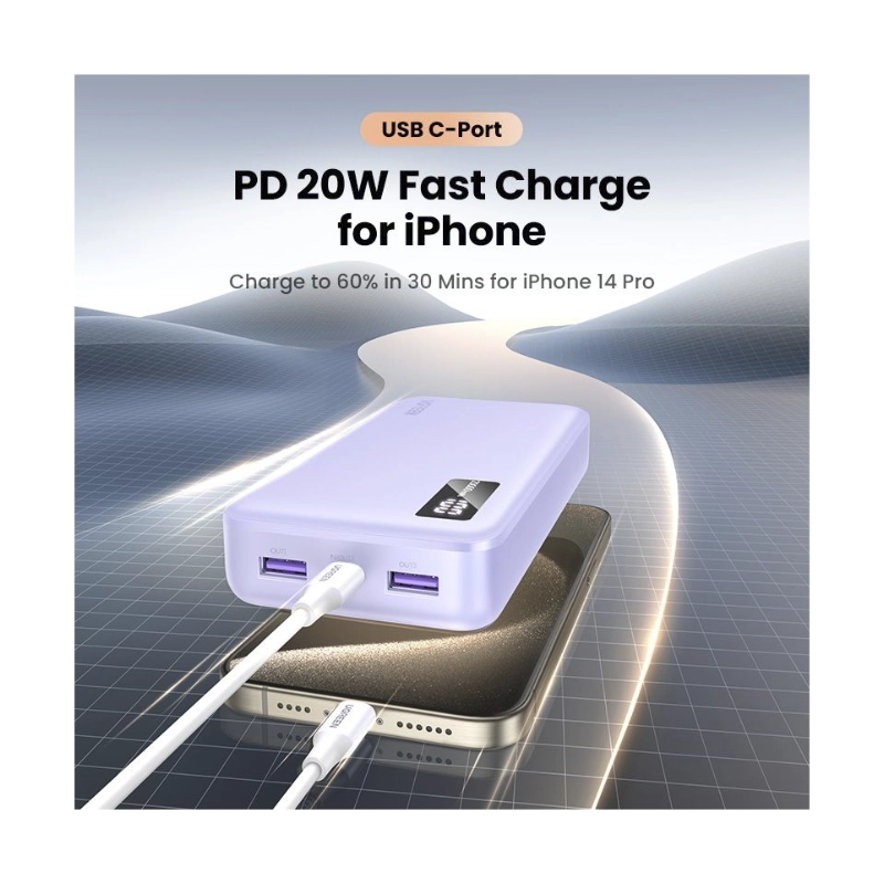 Power Bank Ugreen Pb312 (65590B) Morado, Pantalla Digital, Carga Rapida De 20 W, 20000Mah 6 Power Bank Ugreen Pb312 (65590B) Morado, Pantalla Digital, Carga Rapida De 20 W, 20000Mah - Imagen 6