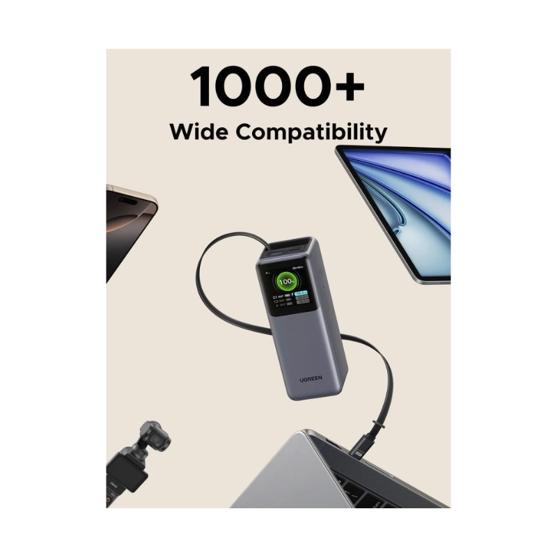 Power Bank Ugreen Pb726 (55987B) Nexode, Cable Retractil Integrado, Pantalla Inteligente Tft, Carga Rapida De 165 W, 20000Mah 8 Power Bank Ugreen Pb726 (55987B) Nexode, Cable Retractil Integrado, Pantalla Inteligente Tft, Carga Rapida De 165 W, 20000Mah - Imagen 8