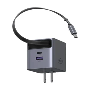 Cargador De Pared Ugreen Nexode Pro X614 (65821) X1 Usb-C, X1 Usb-A, 45W Carga Rapida, Gan, Con Cable Retractil