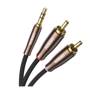 Cable De Audio 3.5Mm A Rca X2 Ugreen (80847) Negro, Cable Trenzado, Carcasa De Metal, 2 Metros