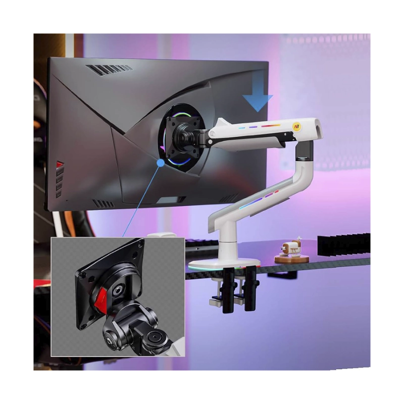Brazo Soporte Para Monitor North Bayou F5-Xe (1113421107) Blanco, Rack Base, Para 32 A 60, De 2Kg Hasta 20Kg, Altura Ajustable, Luz Rgb 4 Brazo Soporte Para Monitor North Bayou F5-Xe (1113421107) Blanco, Rack Base, Para 32 A 60, De 2Kg Hasta 20Kg, Altura Ajustable, Luz Rgb - Imagen 4