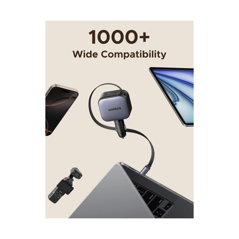 Cargador Retractil Para Automovil Ugreen Ec604 (55910B) 145W, X2 Usb-C, X1 Usb-A, Carga Rapida Con Cable Tipo C, Adaptador De Encendedor De Cigarrillo 8 Cargador Retractil Para Automovil Ugreen Ec604 (55910B) 145W, X2 Usb-C, X1 Usb-A, Carga Rapida Con Cable Tipo C, Adaptador De Encendedor De Cigarrillo - Imagen 8