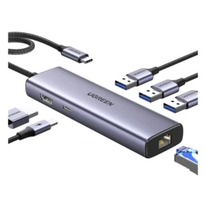 Adaptador Usb-C A 6 En 1 Ugreen Cm512 (15598) 1X Hdmi, X3 Usb-A, X1 Rj45