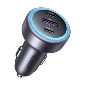 Cargador Para Automovil Ugreen Ec307 (45843) 30W, X2 Usb-C, X1 Usb-A, Adaptador De Encendedor De Cigarrillos