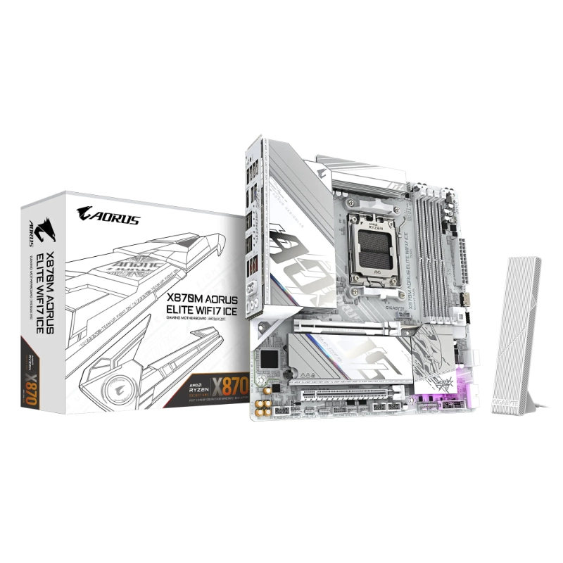 Placa Gigabyte (X870M Aorus Elite Wifi7 Ice) Am5, Micro-Atx, Pcie 5.0, Wifi 7, Lan De 2.5Gbe, Ddr5 1 Placa Gigabyte (X870M Aorus Elite Wifi7 Ice) Am5, Micro-Atx, Pcie 5.0, Wifi 7, Lan De 2.5Gbe, Ddr5