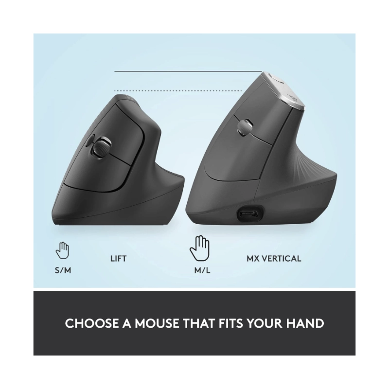 Mouse Inalambrico Logitech Vertical Lift (910-006466) Negro, Bluetooth, Ergonomico, Clics Silenciosos, Para Mano Derecha, 4000 Dpi 10 Mouse Inalambrico Logitech Vertical Lift (910-006466) Negro, Bluetooth, Ergonomico, Clics Silenciosos, Para Mano Derecha, 4000 Dpi - Imagen 10