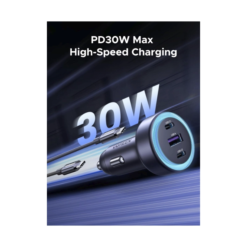 Cargador Para Automovil Ugreen Ec307 (45843) 30W, X2 Usb-C, X1 Usb-A, Adaptador De Encendedor De Cigarrillos 2 Cargador Para Automovil Ugreen Ec307 (45843) 30W, X2 Usb-C, X1 Usb-A, Adaptador De Encendedor De Cigarrillos - Imagen 2