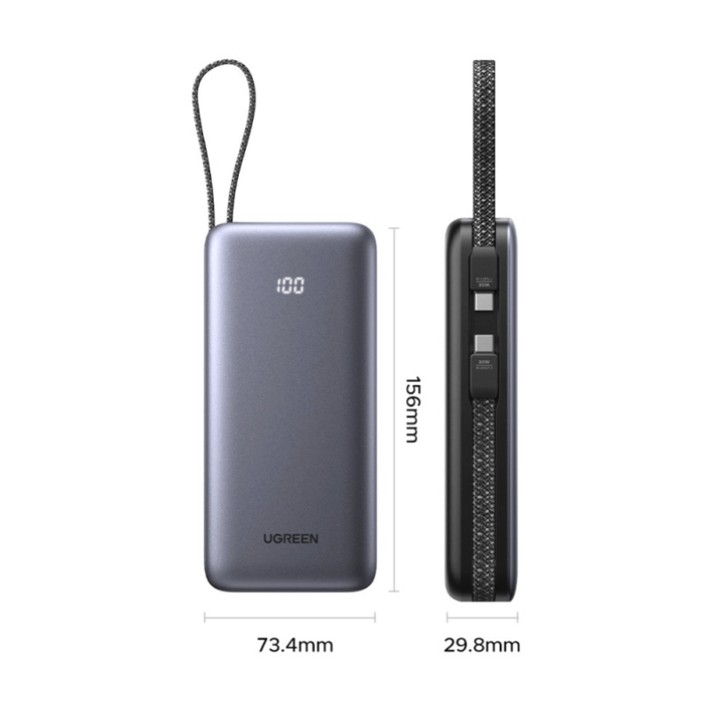 Power Bank Ugreen Pb528 (55985B) Portatil, Indicador Led Y Cable Usb-C Integrado, Carga Rapida Pd 30W, 20000Mah 2 Power Bank Ugreen Pb528 (55985B) Portatil, Indicador Led Y Cable Usb-C Integrado, Carga Rapida Pd 30W, 20000Mah - Imagen 2