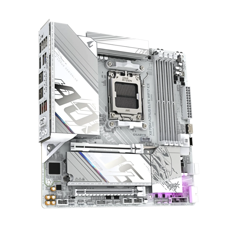 Placa Gigabyte (X870M Aorus Elite Wifi7 Ice) Am5, Micro-Atx, Pcie 5.0, Wifi 7, Lan De 2.5Gbe, Ddr5 3 Placa Gigabyte (X870M Aorus Elite Wifi7 Ice) Am5, Micro-Atx, Pcie 5.0, Wifi 7, Lan De 2.5Gbe, Ddr5 - Imagen 3