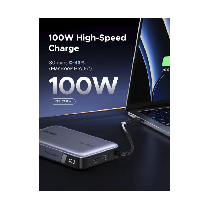 Power Bank Ugreen Pb551 (55992B) Portatil Nexode, Indicador Led Y Cable Usb-C Integrado, Carga Rapida 145W, 20000Mah 3 Power Bank Ugreen Pb551 (55992B) Portatil Nexode, Indicador Led Y Cable Usb-C Integrado, Carga Rapida 145W, 20000Mah - Imagen 3