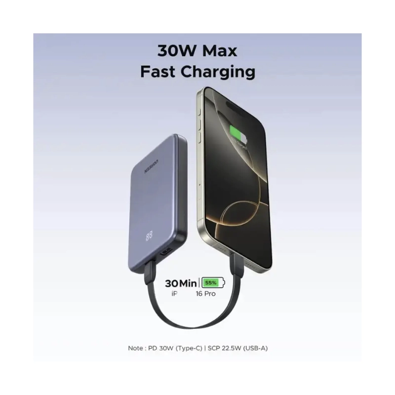 Power Bank Ugreen Pb528 (55985B) Portatil, Indicador Led Y Cable Usb-C Integrado, Carga Rapida Pd 30W, 20000Mah 3 Power Bank Ugreen Pb528 (55985B) Portatil, Indicador Led Y Cable Usb-C Integrado, Carga Rapida Pd 30W, 20000Mah - Imagen 3