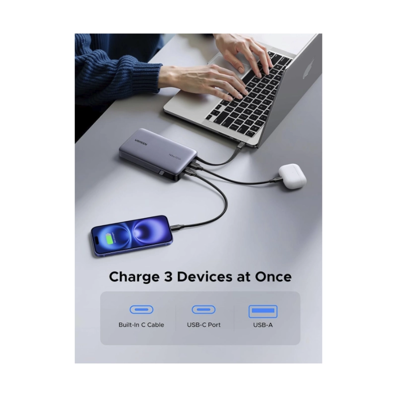 Power Bank Ugreen Pb551 (55992B) Portatil Nexode, Indicador Led Y Cable Usb-C Integrado, Carga Rapida 145W, 20000Mah 6 Power Bank Ugreen Pb551 (55992B) Portatil Nexode, Indicador Led Y Cable Usb-C Integrado, Carga Rapida 145W, 20000Mah - Imagen 6