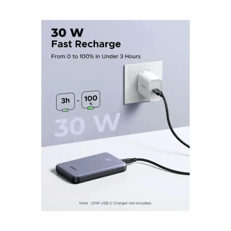 Power Bank Ugreen Pb528 (55985B) Portatil, Indicador Led Y Cable Usb-C Integrado, Carga Rapida Pd 30W, 20000Mah 6 Power Bank Ugreen Pb528 (55985B) Portatil, Indicador Led Y Cable Usb-C Integrado, Carga Rapida Pd 30W, 20000Mah - Imagen 6