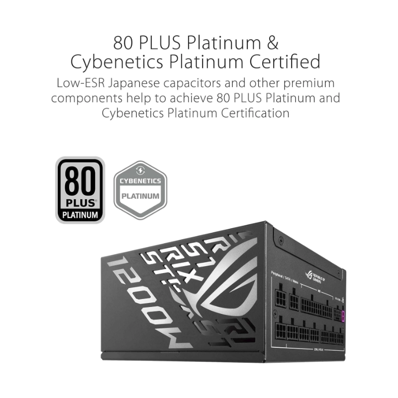 Fuente De Poder Asus Rog Strix 1200W Platinum (Rog-Strix-1200P-Gaming) 1200W, Platinum, Pcie Gen 5.1, Atx3.1, Gan Mosfet, Modular 7 Fuente De Poder Asus Rog Strix 1200W Platinum (Rog-Strix-1200P-Gaming) 1200W, Platinum, Pcie Gen 5.1, Atx3.1, Gan Mosfet, Modular - Imagen 7