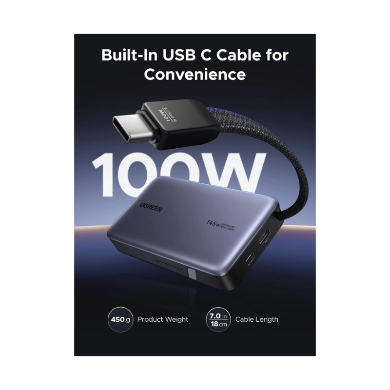 Power Bank Ugreen Pb551 (55992B) Portatil Nexode, Indicador Led Y Cable Usb-C Integrado, Carga Rapida 145W, 20000Mah 8 Power Bank Ugreen Pb551 (55992B) Portatil Nexode, Indicador Led Y Cable Usb-C Integrado, Carga Rapida 145W, 20000Mah - Imagen 8
