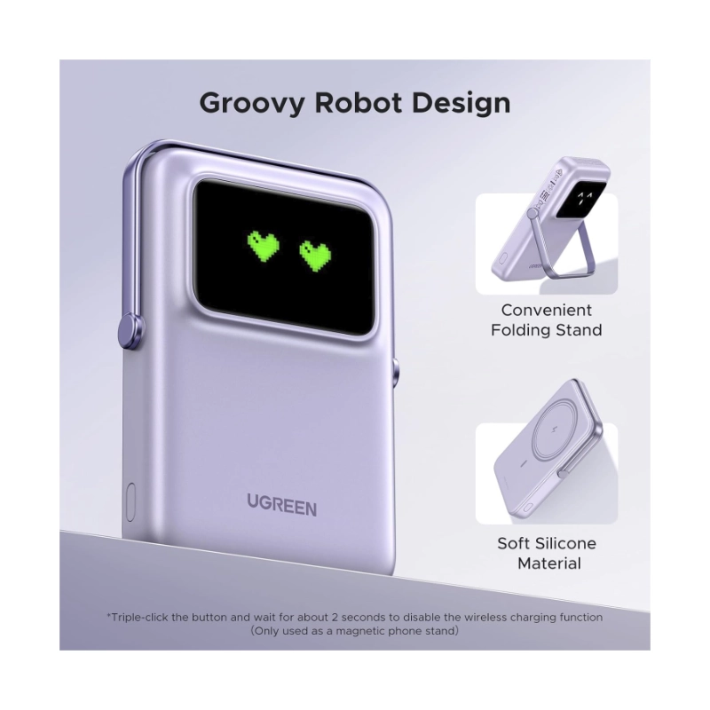 Power Bank Ugreen Pb572 (45328) Lila, Magnetico, Pantalla Digital, Con Soporte Plegable Y Pantalla Tft, Pd De 20 W, 10000Mah 8 Power Bank Ugreen Pb572 (45328) Lila, Magnetico, Pantalla Digital, Con Soporte Plegable Y Pantalla Tft, Pd De 20 W, 10000Mah - Imagen 8