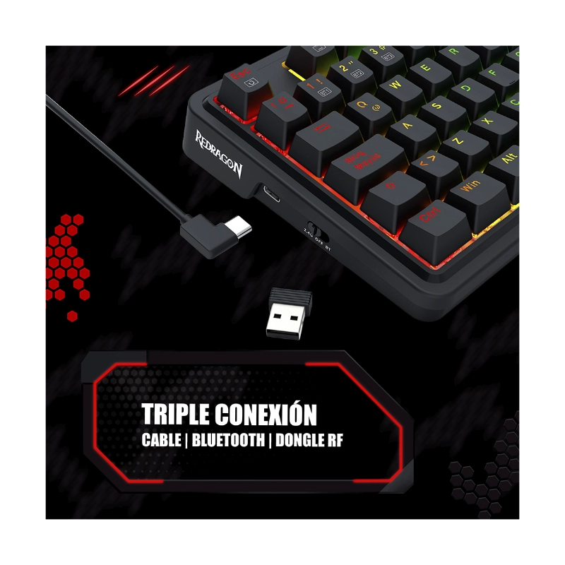 Teclado Inalambrico Redragon Ucal Pro 80% (K673Rgb-Pro-Sp) Negro, Mecanico, Switch Rojo, Bluetooth, Led-Rgb 2 Teclado Inalambrico Redragon Ucal Pro 80% (K673Rgb-Pro-Sp) Negro, Mecanico, Switch Rojo, Bluetooth, Led-Rgb - Imagen 2