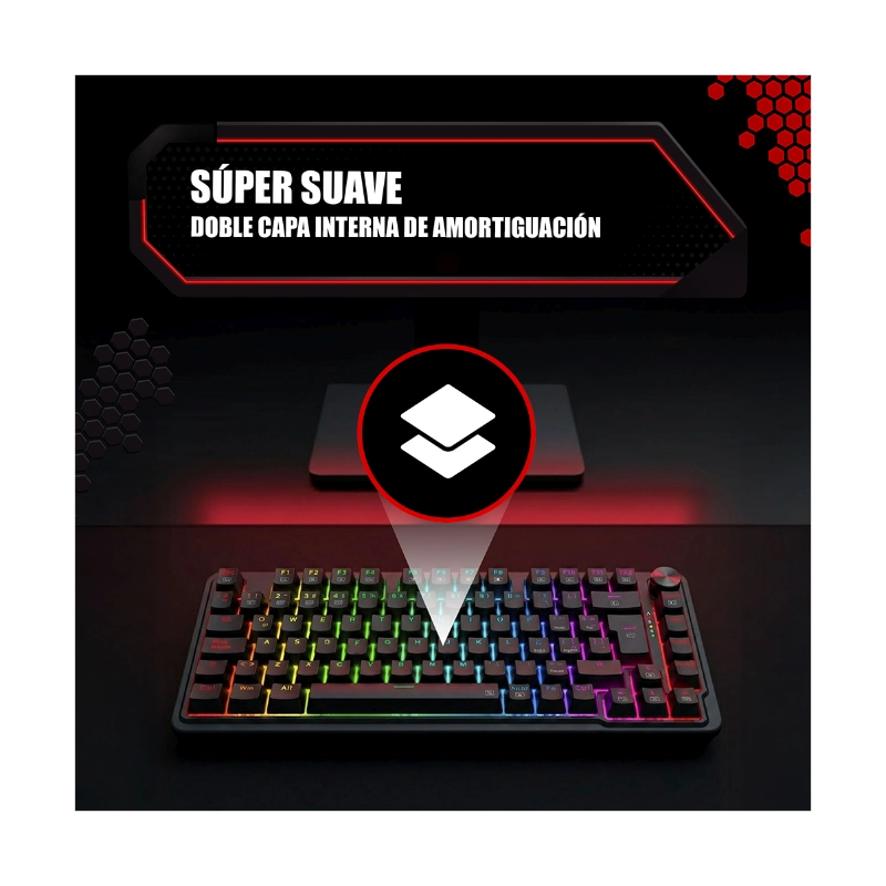 Teclado Inalambrico Redragon Ucal Pro 80% (K673Rgb-Pro-Sp) Negro, Mecanico, Switch Rojo, Bluetooth, Led-Rgb 5 Teclado Inalambrico Redragon Ucal Pro 80% (K673Rgb-Pro-Sp) Negro, Mecanico, Switch Rojo, Bluetooth, Led-Rgb - Imagen 5