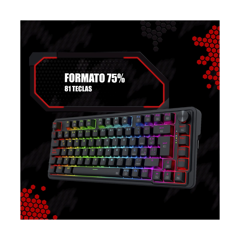 Teclado Inalambrico Redragon Ucal Pro 80% (K673Rgb-Pro-Sp) Negro, Mecanico, Switch Rojo, Bluetooth, Led-Rgb 6 Teclado Inalambrico Redragon Ucal Pro 80% (K673Rgb-Pro-Sp) Negro, Mecanico, Switch Rojo, Bluetooth, Led-Rgb - Imagen 6