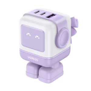 Cargador De Pared 2 Usb-C + Usb Ugreen Cd361 (35314) Kawaii Purpura, Robot Gan, 65W Carga Rapida, Para Iphone 17, Macbook Pro