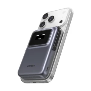 Power Bank Ugreen Pb572 (45327) Gris, Magnetico, Pantalla Digital, Con Soporte Plegable Y Pantalla Tft, Magsafe, Pd De 20 W, 10000Mah