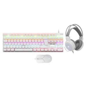 Kit 3 En 1 Halion Icecool (Ha-K431C) Blanco, Teclado+Mouse+Auricular, Mecanico Rojo, 7200 Dpi, Led-Rgb