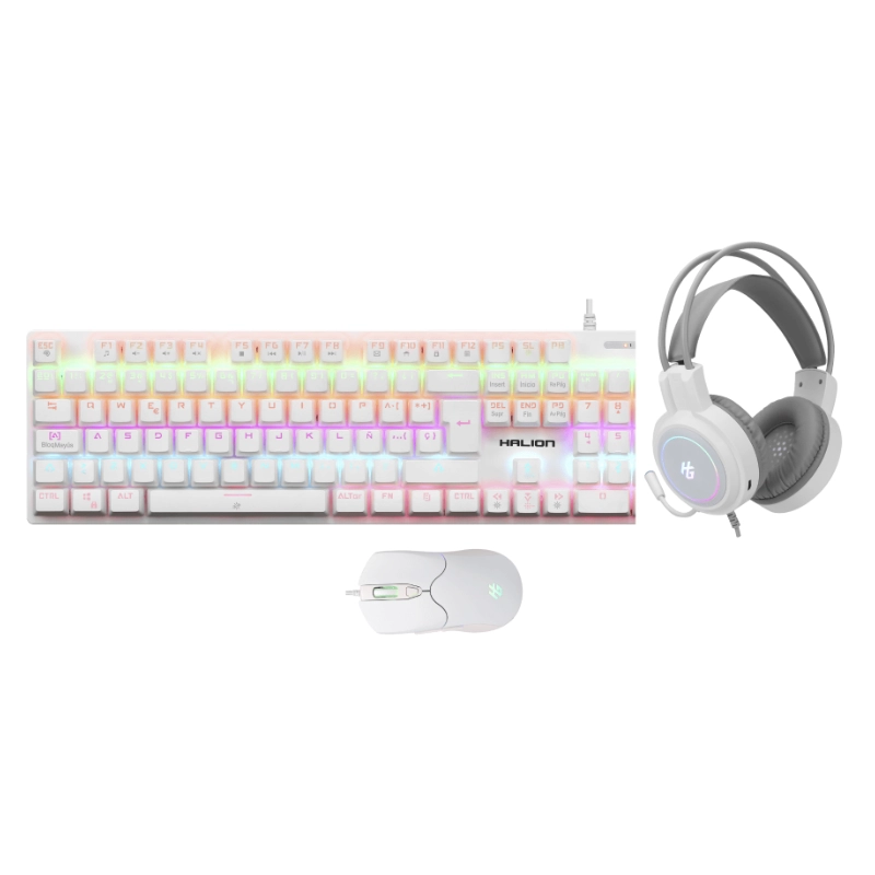 Kit 3 En 1 Halion Icecool (Ha-K431C) Blanco, Teclado+Mouse+Auricular, Mecanico Rojo, 7200 Dpi, Led-Rgb 1 Kit 3 En 1 Halion Icecool (Ha-K431C) Blanco, Teclado+Mouse+Auricular, Mecanico Rojo, 7200 Dpi, Led-Rgb