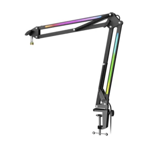 Soporte De Brazo Para Microfono Fifine Bm38 (Bm38-B) Negro, Acero Y Aleacion De Aluminio, Iluminacion Rgb