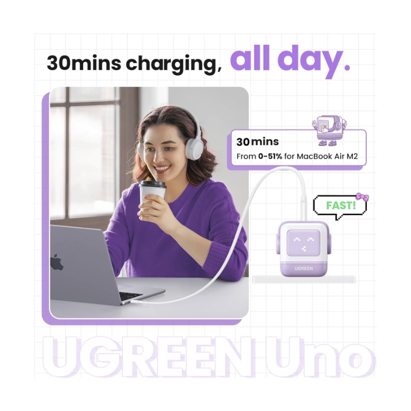 Cargador De Pared 2 Usb-C + Usb Ugreen Cd361 (35314) Kawaii Purpura, Robot Gan, 65W Carga Rapida, Para Iphone 17, Macbook Pro 3 Cargador De Pared 2 Usb-C + Usb Ugreen Cd361 (35314) Kawaii Purpura, Robot Gan, 65W Carga Rapida, Para Iphone 17, Macbook Pro - Imagen 3