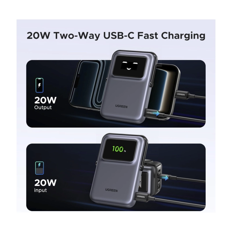 Power Bank Ugreen Pb572 (45327) Gris, Magnetico, Pantalla Digital, Con Soporte Plegable Y Pantalla Tft, Magsafe, Pd De 20 W, 10000Mah 3 Power Bank Ugreen Pb572 (45327) Gris, Magnetico, Pantalla Digital, Con Soporte Plegable Y Pantalla Tft, Magsafe, Pd De 20 W, 10000Mah - Imagen 3