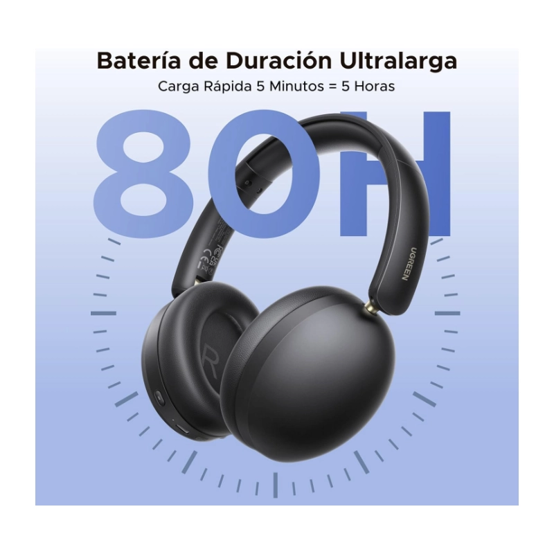 Auricular Bluetooth Ugreen (45018) Negro, 243G Ligero Comodo De Llevar, 80 Horas De Reproduccion 4 Auricular Bluetooth Ugreen (45018) Negro, 243G Ligero Comodo De Llevar, 80 Horas De Reproduccion - Imagen 4