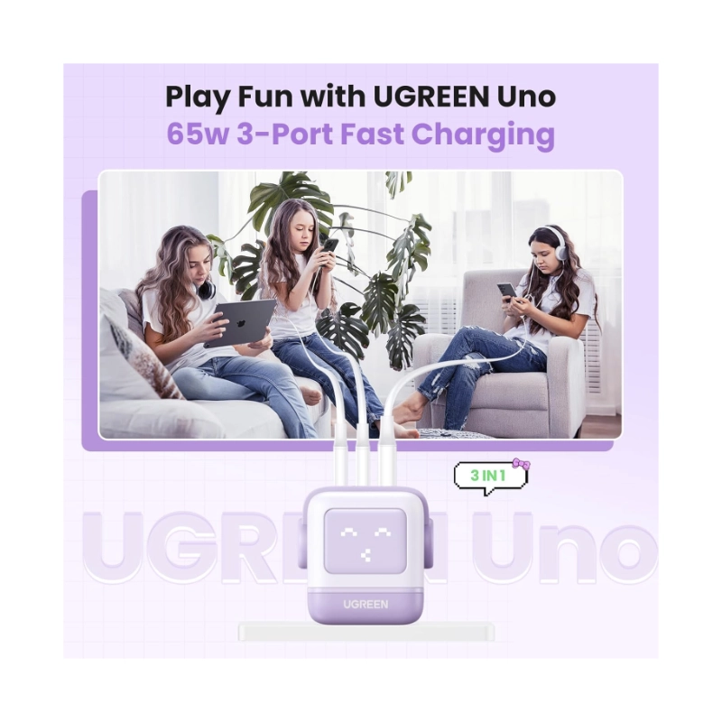 Cargador De Pared 2 Usb-C + Usb Ugreen Cd361 (35314) Kawaii Purpura, Robot Gan, 65W Carga Rapida, Para Iphone 17, Macbook Pro 5 Cargador De Pared 2 Usb-C + Usb Ugreen Cd361 (35314) Kawaii Purpura, Robot Gan, 65W Carga Rapida, Para Iphone 17, Macbook Pro - Imagen 5