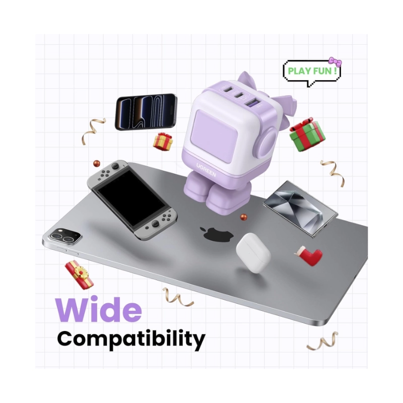 Cargador De Pared 2 Usb-C + Usb Ugreen Cd361 (35314) Kawaii Purpura, Robot Gan, 65W Carga Rapida, Para Iphone 17, Macbook Pro 6 Cargador De Pared 2 Usb-C + Usb Ugreen Cd361 (35314) Kawaii Purpura, Robot Gan, 65W Carga Rapida, Para Iphone 17, Macbook Pro - Imagen 6