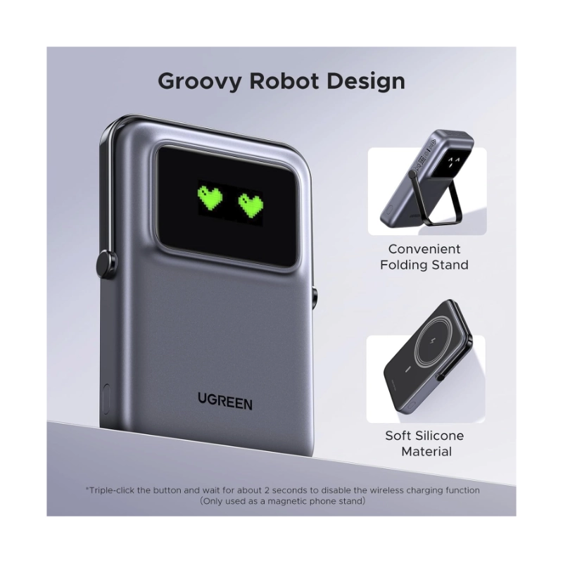 Power Bank Ugreen Pb572 (45327) Gris, Magnetico, Pantalla Digital, Con Soporte Plegable Y Pantalla Tft, Magsafe, Pd De 20 W, 10000Mah 6 Power Bank Ugreen Pb572 (45327) Gris, Magnetico, Pantalla Digital, Con Soporte Plegable Y Pantalla Tft, Magsafe, Pd De 20 W, 10000Mah - Imagen 6