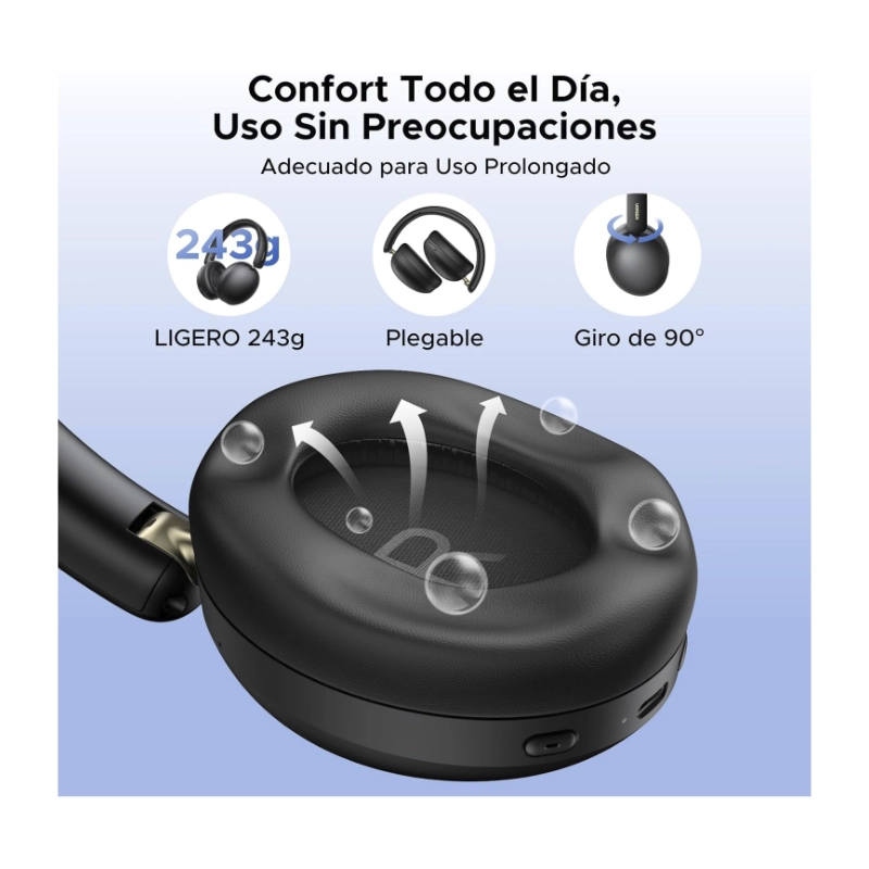 Auricular Bluetooth Ugreen (45018) Negro, 243G Ligero Comodo De Llevar, 80 Horas De Reproduccion 6 Auricular Bluetooth Ugreen (45018) Negro, 243G Ligero Comodo De Llevar, 80 Horas De Reproduccion - Imagen 6