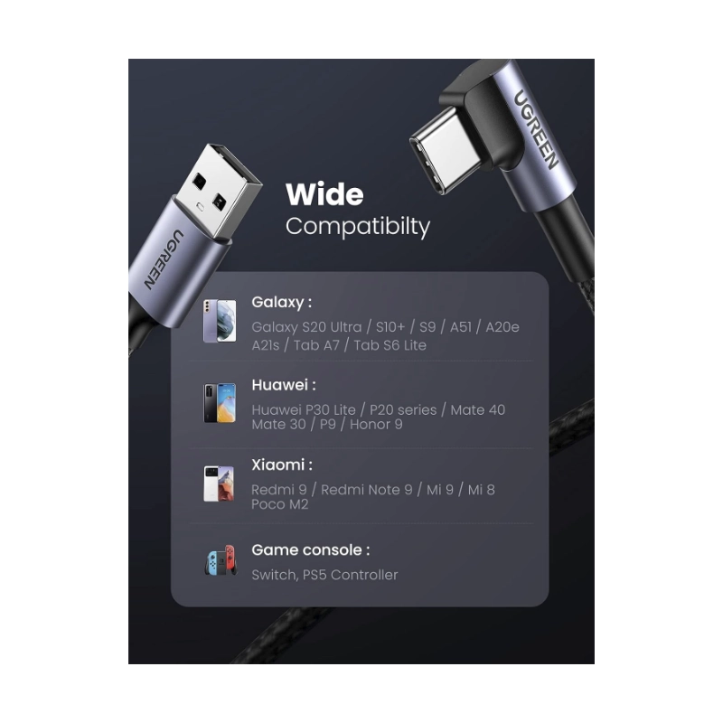 Cable De Carga & Datos Usb A Usb-C Ugreen Us284 (50942) Trenzado, Angulo 90 Grados Tipo C, Compatible Con Iphone 16, 2 Metros 7 Cable De Carga & Datos Usb A Usb-C Ugreen Us284 (50942) Trenzado, Angulo 90 Grados Tipo C, Compatible Con Iphone 16, 2 Metros - Imagen 7