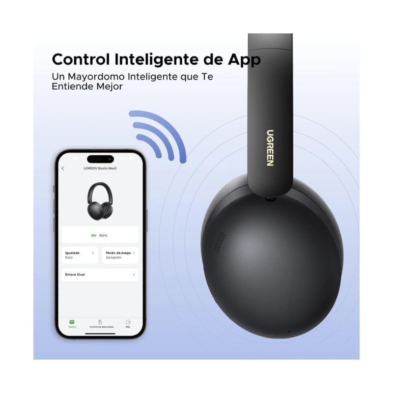 Auricular Bluetooth Ugreen (45018) Negro, 243G Ligero Comodo De Llevar, 80 Horas De Reproduccion 7 Auricular Bluetooth Ugreen (45018) Negro, 243G Ligero Comodo De Llevar, 80 Horas De Reproduccion - Imagen 7