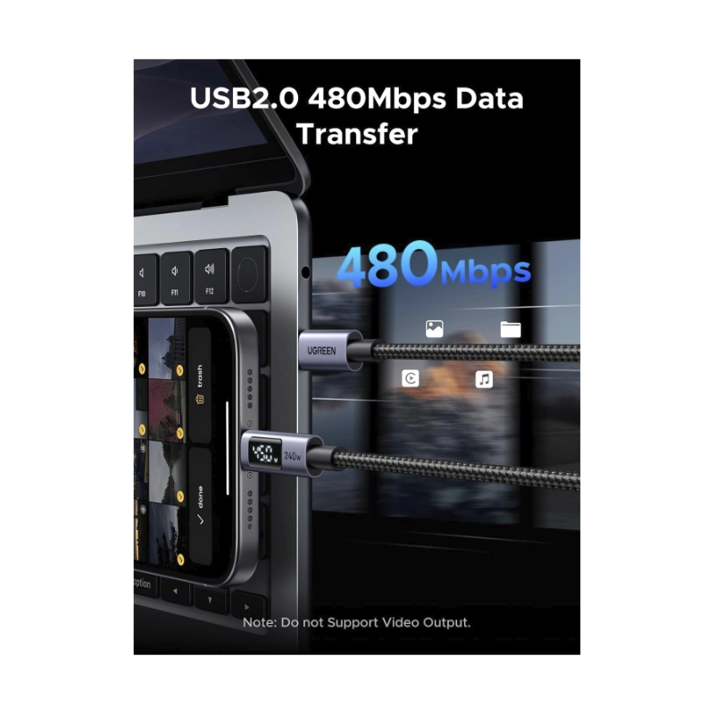 Cable De Carga & Datos Usb-C A Usb-C Ugreen L530 (65866) Negro, 240W De Carga Rapida, Con Pantalla Led, Para Iphone 17, Macbook, Ipad, 1 Metro 8 Cable De Carga & Datos Usb-C A Usb-C Ugreen L530 (65866) Negro, 240W De Carga Rapida, Con Pantalla Led, Para Iphone 17, Macbook, Ipad, 1 Metro - Imagen 8