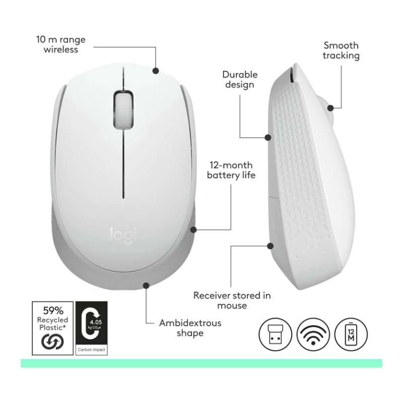 Mouse Inalambrico Logitech M170 (910-006864) Blanco, 1000 Dpi 8 Mouse Inalambrico Logitech M170 (910-006864) Blanco, 1000 Dpi - Imagen 8