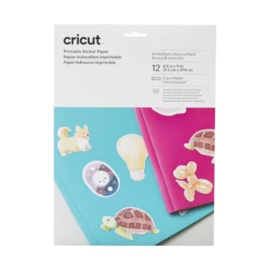 Papel Adhesivo Imprimible Blanco Cricut (2009491) 21.5 X 27.9 Cm, Incluye 12 Hojas, Crea Tus Propias Calcomanias Personalizadas