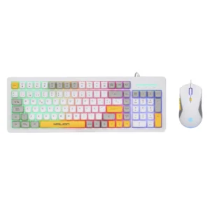 Combo Halion Cobra (K425C) Gaming, Blanco Con Amarillo, Teclado+Mouse, Led Rainbow